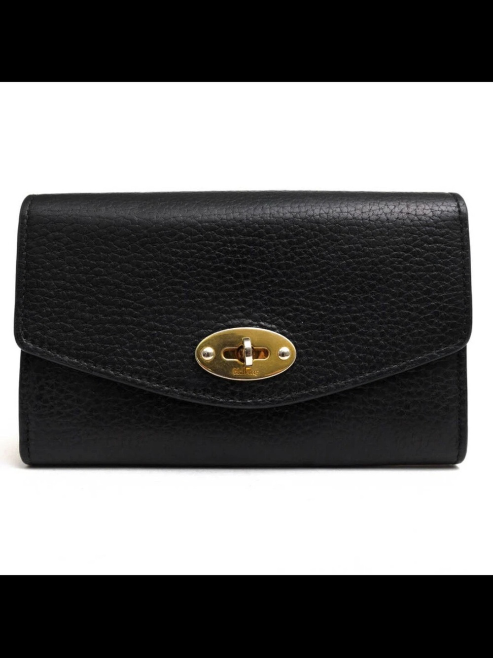 Mulberry Black Pebbled Leather Wallet with Gold Turn-Lock